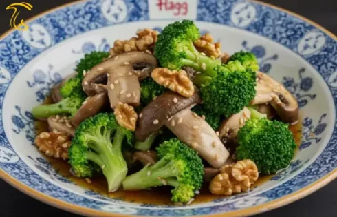 طرز تهیه سالاد گردو و قارچ با کلم بروکلی