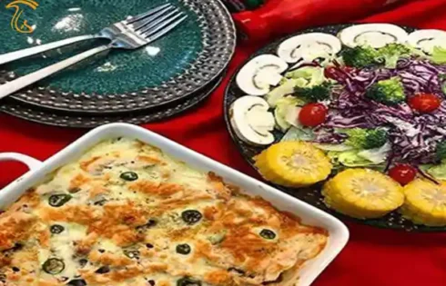 آموزش آشپزی با قارچ - طرز تهیه گراتن بادمجان و مرغ و قارچ