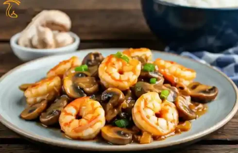 خوراک میگو با قارچ