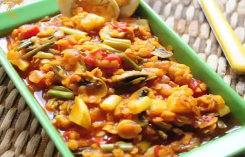 آموزش آشپزی با قارچ - طرز تهیه خوراک دال عدس و قارچ - غذای گیاهی