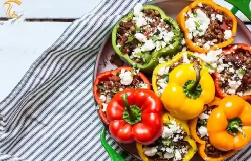 طرز تهیه دلمه فلفل یا فلفل دلمه شکم پر با قارچ و سبزیجات