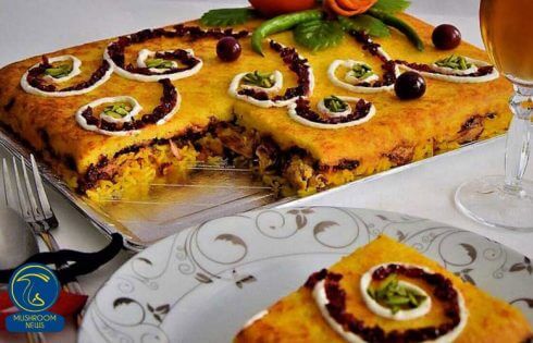 آموزش آشپزی با قارچ - طرز تهیه ته چین آلو اسفناج و قارچ