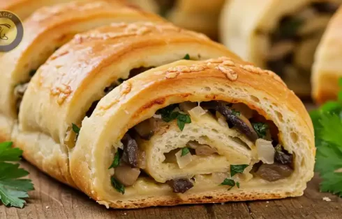 عکسی از طرز تهیه رولت قارچ که یک غذای بین المللی است.شما می‌توانید از رولت قارچ به عنوان یک فینگرفود گیاهی و پیش غذا رولتی در مهمانی استفاده کنید.