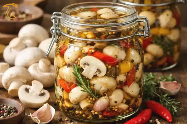 ترشی و قارچ و زیتون و ذرت