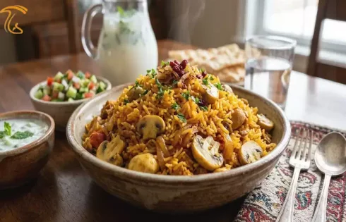 استانبولی پلو با قارچ دکمه‌ای؛ بافتی عالی و بدون شفته شدن برنج