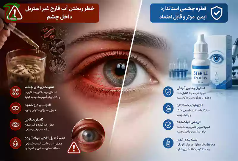 خطر ریختن آب قارچ غیر استریل داخل چشم و اهمیت قطره چشمی استاندارد
