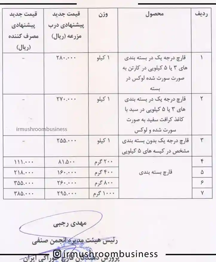 نرخ جدید فروش قارچ