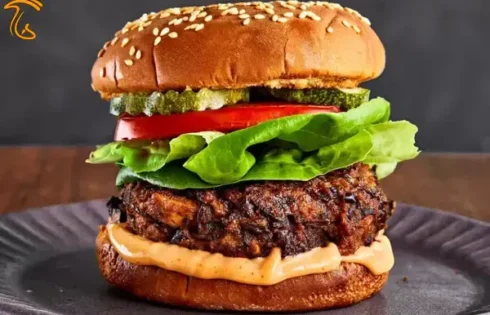 ساندویج برگر قارچ - همبرگر گیاهی تهیه شده با قارچ