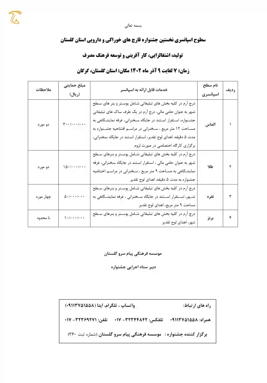 عکس مربوط به شرایط اسپانسرینگ در نخستین جشنواره قارچ های خوراکی و دارویی استان گلستان