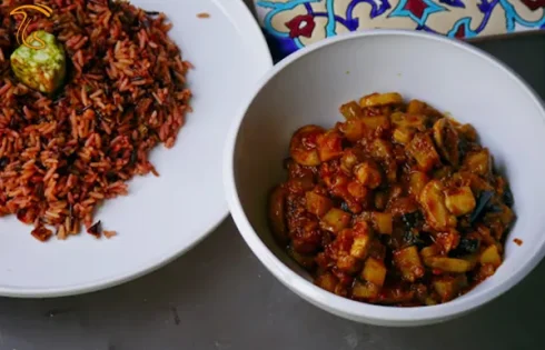 طرز تهیه خورش قارچ و بادمجان بدون گوشت بسیار ساده