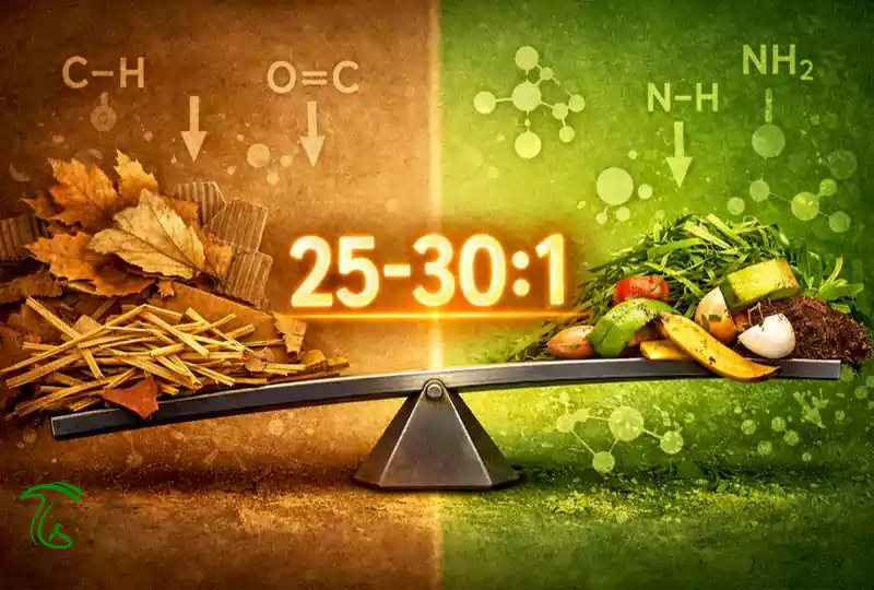 ترازوی تعادل منابع کربنی و نیتروژنی با نسبت ۲۵ تا ۳۰ به ۱
