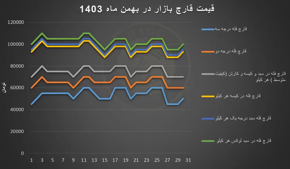 نمودار نوسانات قیمت قارچ در بهمن ماه 1403