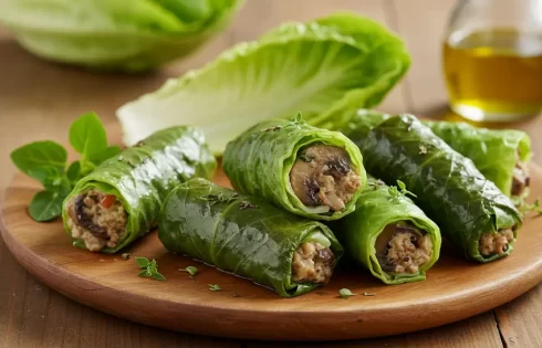 دلمه کلم چینی و قارچ یا دلمه کاهو چینی و قارچ