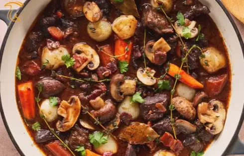 طرز تهیه بیف بورگینیون با قارچ