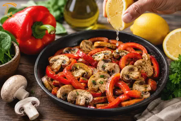 قارچ تفتداده شده با فلفل دلمهای قرمز و آبلیمو برای افزایش جذب آهن غیرهِم و بهبود ارزش تغذیهای