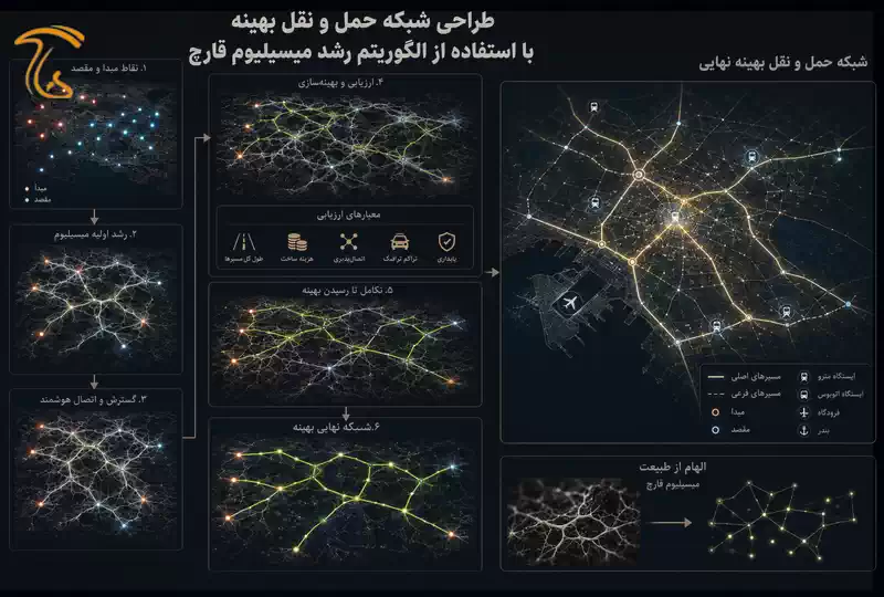 طراحی شبکه حمل و نقل بهینه با استفاده از الگوریتم رشد میسیلیوم قارچ