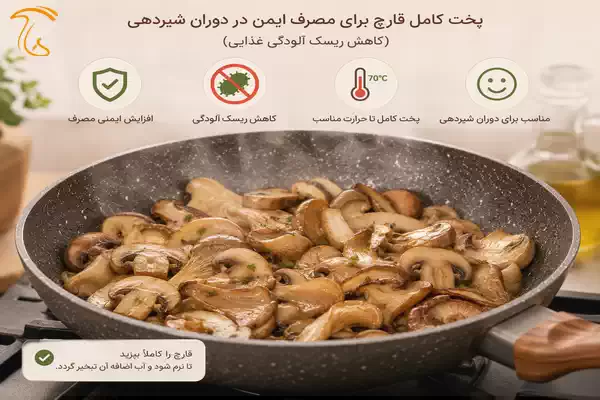 پخت کامل قارچ برای افزایش ایمنی مصرف در دوران شیردهی و کاهش ریسک آلودگی غذایی