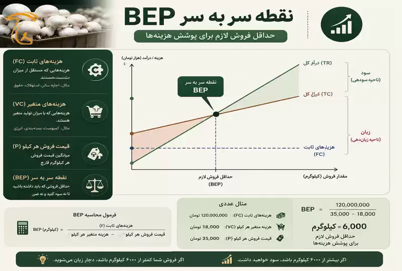نقطه سربهسر در تولید قارچ و حداقل فروش لازم برای پوشش هزینههای دوره