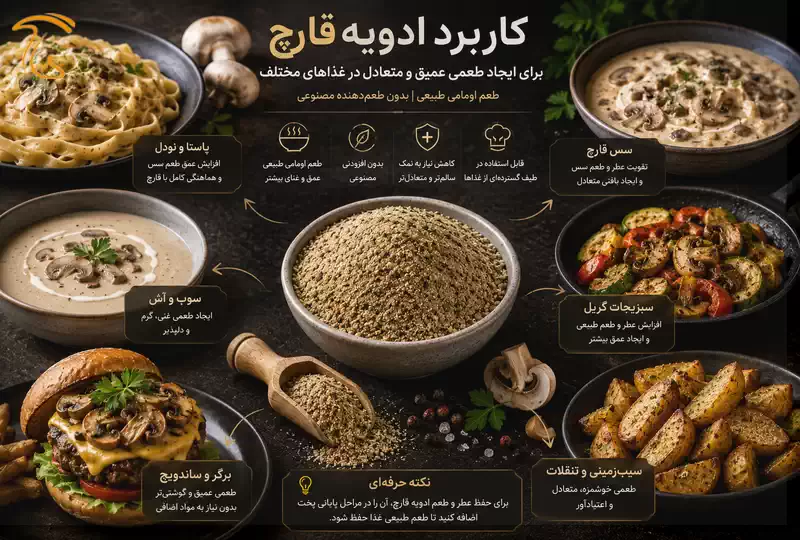 کاربرد ادویه قارچ در پاستا و سس و برگر برای ایجاد طعمی عمیق و متعادل
