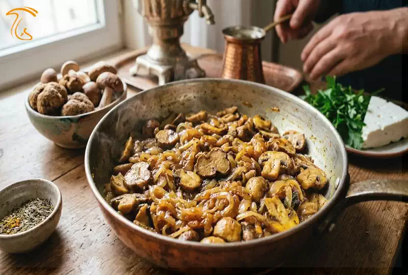 پیاز کاراملی شده طلایی برای دوپیازه دمبل کوهی با شیرینی طبیعی و عطر عمیق حاصل از پخت آرام