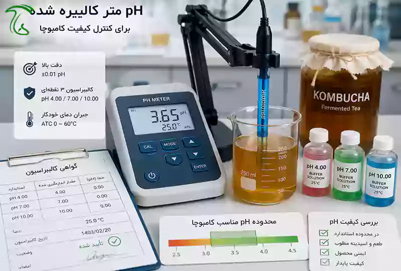 تجهیزات اندازهگیری pH متر کالیبره شده برای کنترل کیفیت کامبوچا