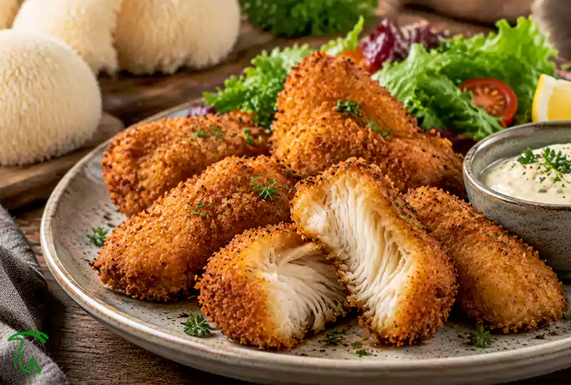 قارچ یال شیر سوخاری با پوشش طلایی و مغز نرم