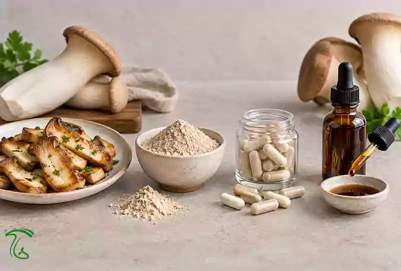 مقایسه قارچ شاه صدف پخته با پودر، کپسول و عصاره آن