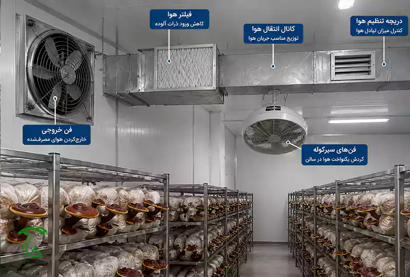 سیستم تهویه سالن کشت در تجهیزات پرورش قارچ گانودرما