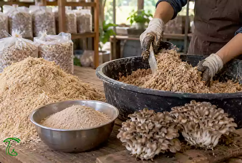ترکیب خاکاره و سبوس برای بستر کشت قارچ مایتاکه