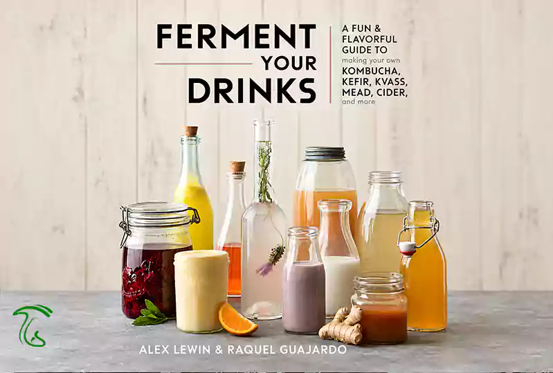 جلد کتاب Kombucha Kefir and Beyond برای آموزش تهیه کامبوچا، کفیر و نوشیدنیهای تخمیری