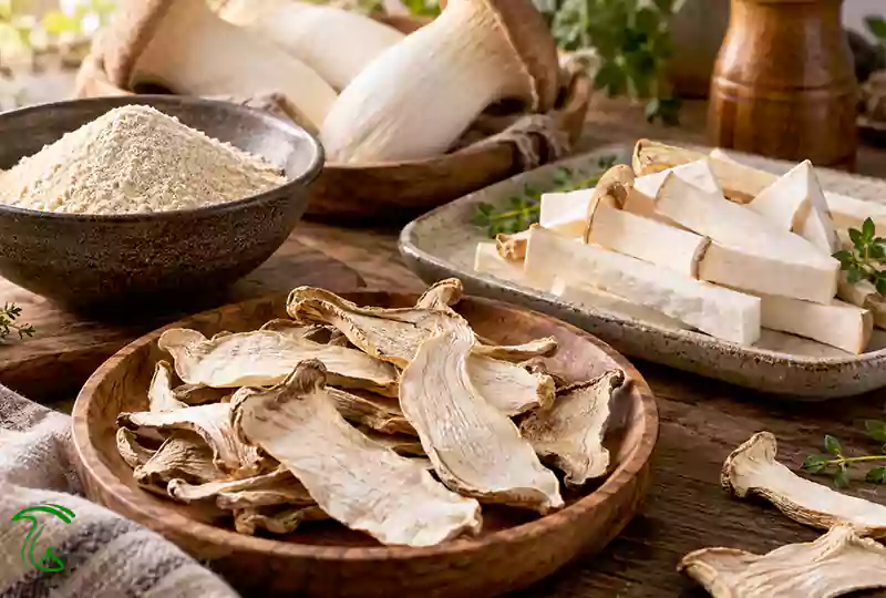 ورقه خشک، پودر و برش آماده طبخ قارچ شاه صدف - یکی از انواع فراورده های صنایع تبدیلی
