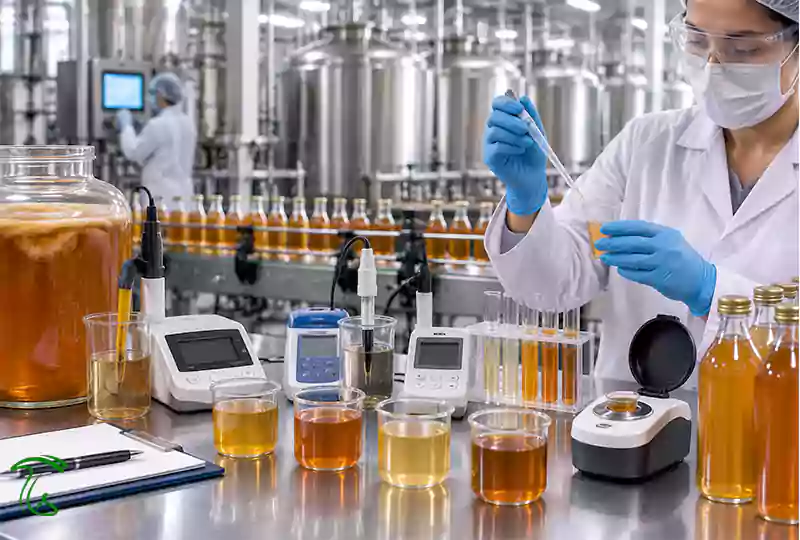 کنترل کیفیت pH، قند، الکل و اسیدیته در تولید صنعتی کامبوچا