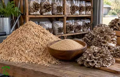 مواد اولیه تولید کمپوست قارچ مایتاکه با خاک‌اره و سبوس