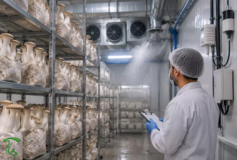 کنترل دما، رطوبت و CO₂ در سالن پرورش قارچ شاه صدف