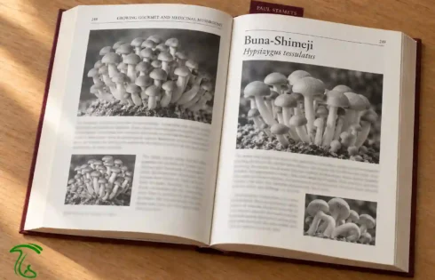کتاب Growing Gourmet and Medicinal Mushrooms چاپ ۲۰۰۰، باز روی بخش بوناشیمجی