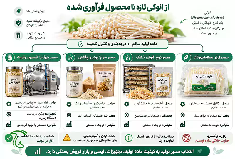انواع محصولات فراوری شده از قارچ انوکی