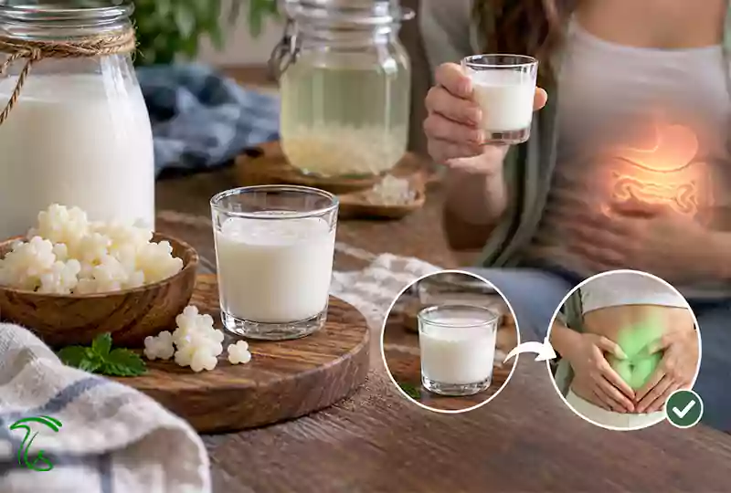 لیوان کوچک کفیر شیری برای شروع تدریجی مصرف و کاهش احتمال نفخ پس از مصرف کفیر
