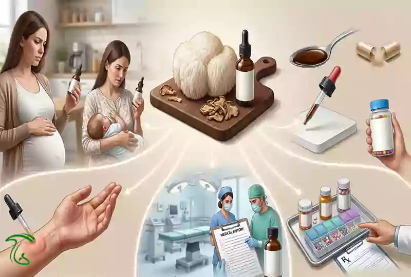 راهنمای احتیاطها و هشدارهای پیش از مصرف مکمل و قارچ یال شیر در بارداری، کودکان و افراد دارای حساسیت یا بیماری مزمن