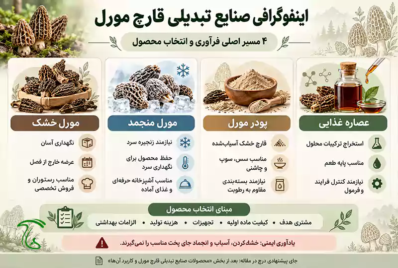 انواع صنایع تبدیلی قارچ مورل