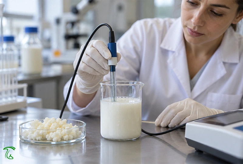 آزمون فعالیت تخمیری کفیر؛ اندازهگیری pH و بررسی اسیدیته در آزمایشگاه